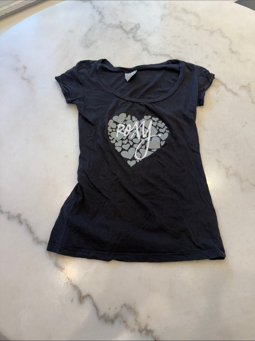 Roxy Black Short Sleeve Tee with Silver Heart Logo